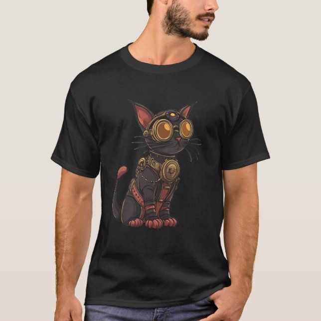 Camiseta Arte de gato steampunk (Anverso)