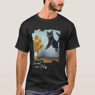 Camiseta Arte de Gatos Negros Girasoles, Vincent van Gato,