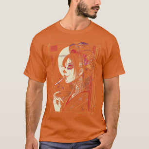 Camiseta Arte de Geisha de ciudad ciberpunk gótico japonés