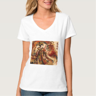 Camiseta Arte de Geisha Fénix Japonesa Diseño de Mitologí