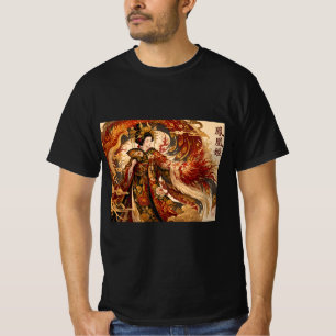 Camiseta Arte de Geisha Fénix Japonesa Diseño de Mitologí