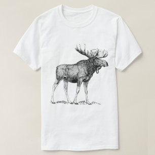 Camiseta Arte de grabado de fauna silvestre de alce vintage