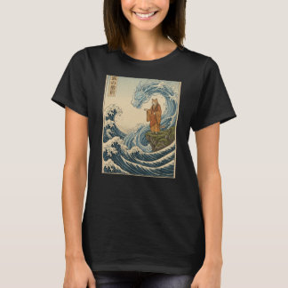 Camiseta Arte de grabado en madera japonés Gato monje doman