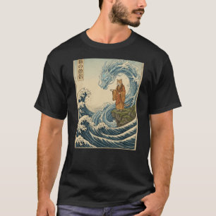 Camiseta Arte de grabado en madera japonés Gato Monje Doman