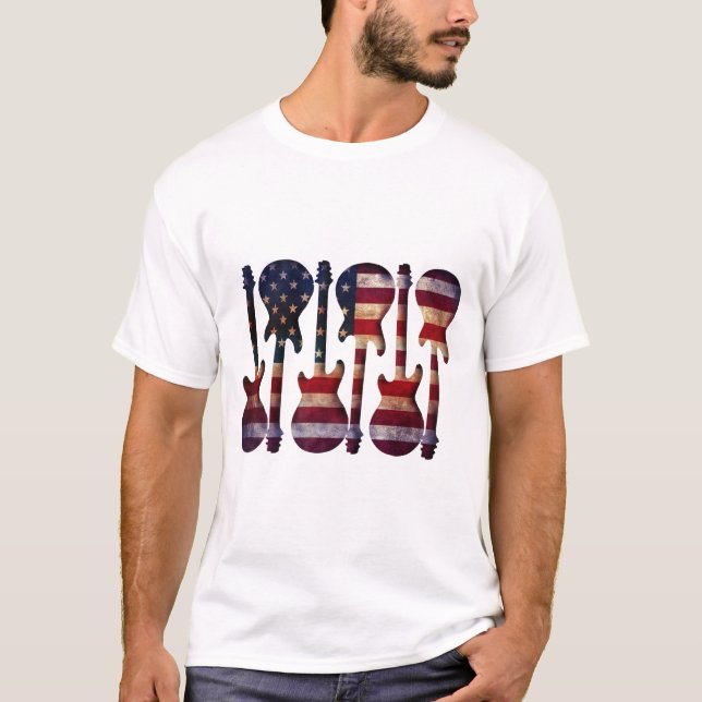 Camiseta Arte de guitarra con bandera estadounidense (Anverso)