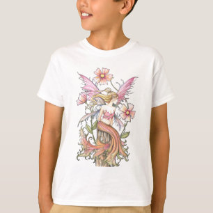 Camiseta Arte de Hada de Flor Rosa