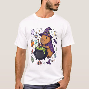 Camiseta Arte de Halloween de Bruja de Capybara Caldero