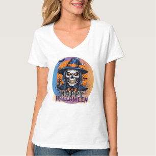 Camiseta Arte de Halloween de Bruja de Cráneo Espeluznante-
