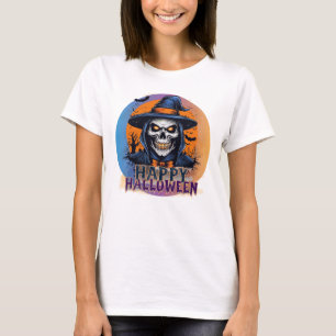 Camiseta Arte de Halloween de Bruja de Cráneo Espeluznante-