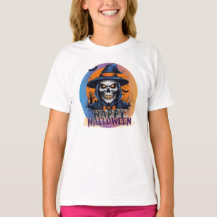 Camiseta Arte de Halloween de Bruja de Cráneo Espeluznante-