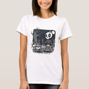 Camiseta Arte de Halloween de perro caminando esqueleto