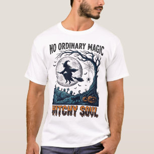Camiseta Arte de Halloween Embrujado Grabado Antiguo Escena
