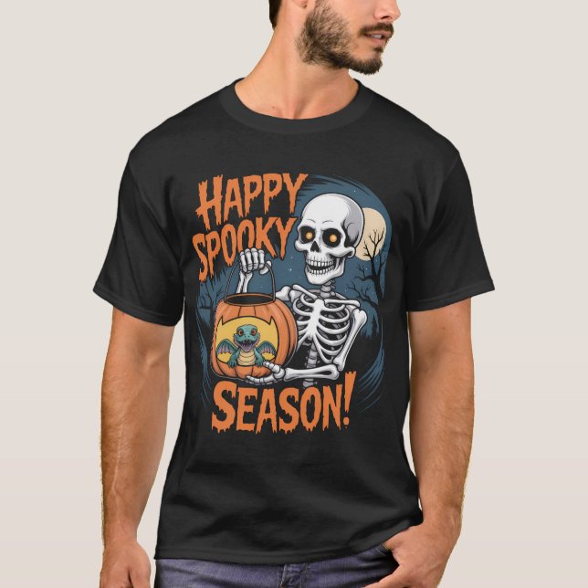 Camiseta Arte de Halloween en Skeleton y Dragon (Anverso)