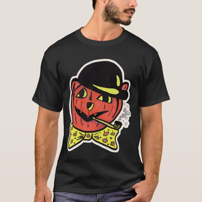 Camiseta Arte de Halloween en un gato de Jack-O-Lantern vin (Anverso)
