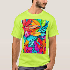 Camiseta Arte de hoja abstracto vibrante
