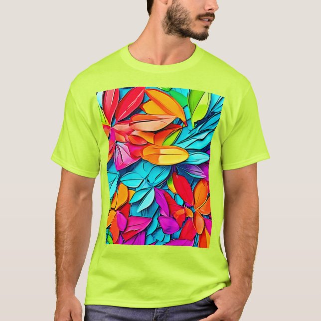 Camiseta Arte de hoja abstracto vibrante (Anverso)