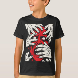 Camiseta Arte de Horror de Demonio Rojo Cubriendo Cara con 
