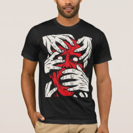Camiseta Arte de Horror de Demonio Rojo Cubriendo Cara con 