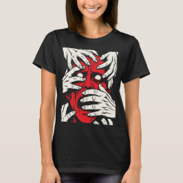 Camiseta Arte de Horror de Demonio Rojo Cubriendo Cara con 