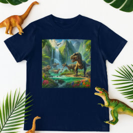Camiseta Arte de IA de niños Dinosaurios Tropical Verde
