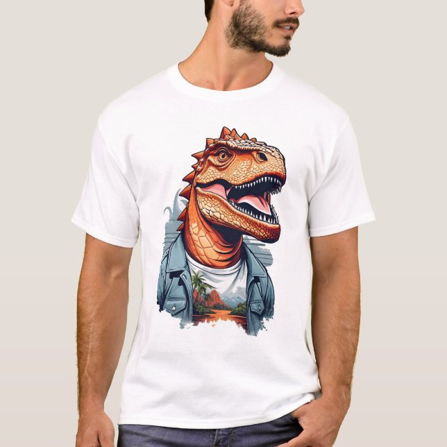 Camiseta Arte de IA de Rawr de Dinosaurio Tropical (Anverso)