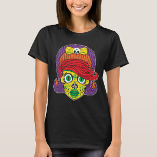 Camiseta Arte de Ilustración de Calavera de Azúcar Colorida
