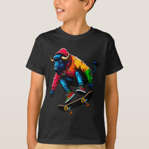 Camiseta Arte de ilustración de patinaje de Búfalo genial y