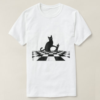 Camiseta Arte de Jaque Mate de Ajedrez con Gato Negro