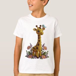 Camiseta Arte de jirafa adorable de primavera en ganchillo
