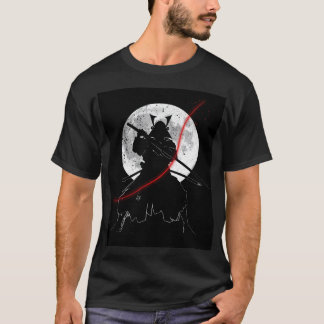 Camiseta Arte de Katana Luna en Blanco y Negro