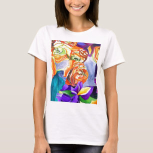 Camiseta Arte de la acuarela de Ranunculus e Iris