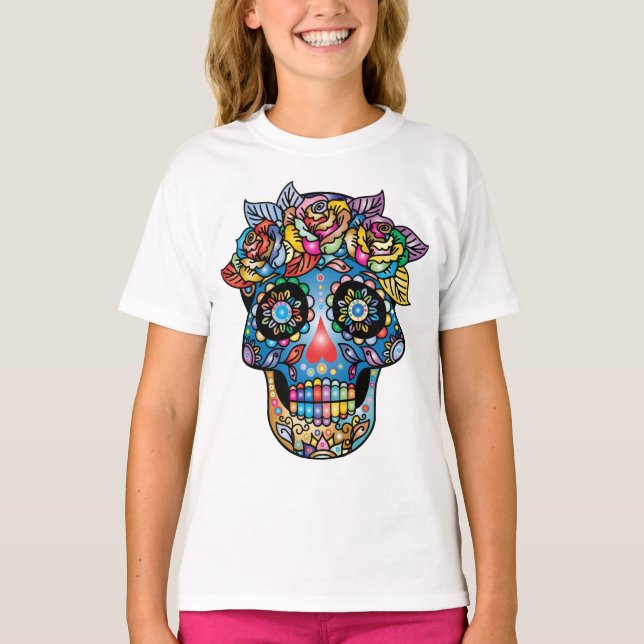 Camiseta Arte de la calavera del azúcar, Día de los Muertos (Anverso)