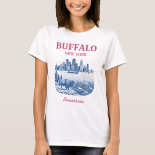 Camiseta Arte de la ciudad del horizonte de Nueva York Búfa