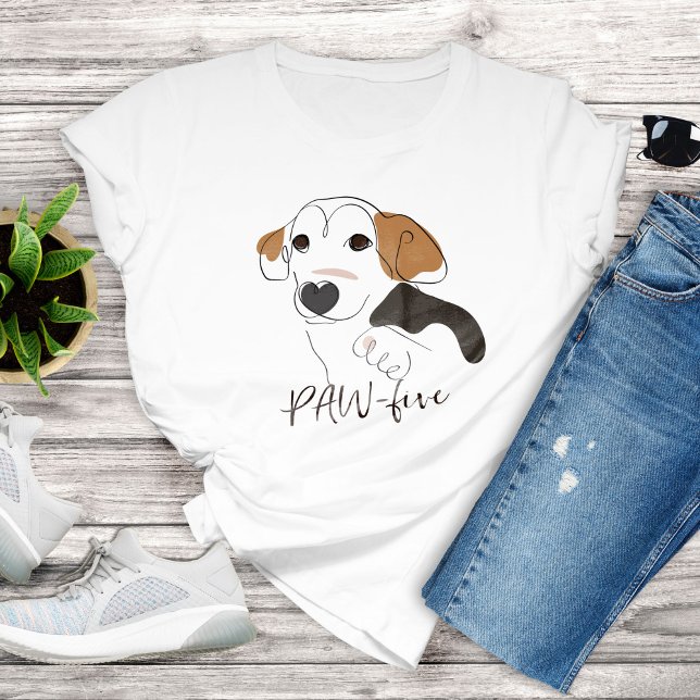 Camiseta Arte de la línea de perro de cuta - PAW-5 (Cute Dog Line Art - PAW-five T-shirt)
