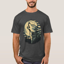 Camiseta Arte de la Luna Aullante Verde del Lobo
