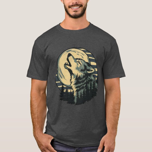 Camiseta Arte de la Luna Aullante Verde del Lobo (Anverso)