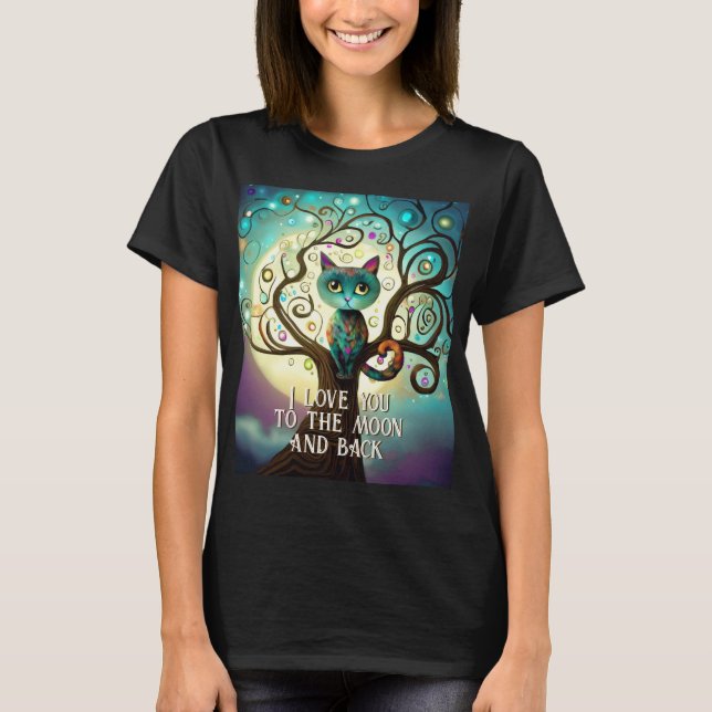 Camiseta Arte de la Luna llena de Gato caprichoso te amo (Anverso)