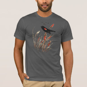Camiseta Arte de la naturaleza del pájaro del mirlo de Red