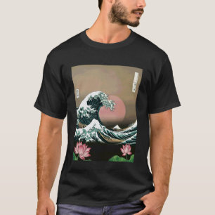 Camiseta Arte de la Ola Japonesa Hanami Loto Atardecer Mont