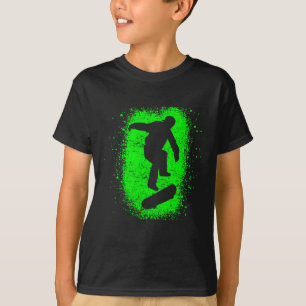 Camiseta Arte de la pintada del verde del patinador de la