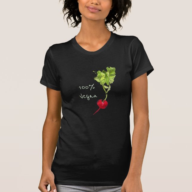 Camiseta Arte de la verdura del rábano del lema del vegano (Anverso)