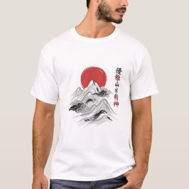 Camiseta Arte de lavado de tinta del sol rojo de la montaña