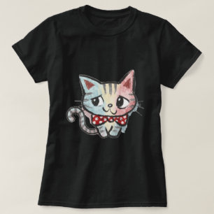 Camiseta Arte de lazo de lunares gatito tiza Pastel