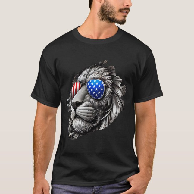 Camiseta Arte de león a escala de grises con gafas de sol c (Anverso)