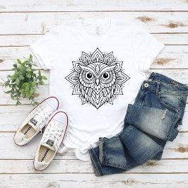 Camiseta Arte de línea de cabeza de búho Mandala