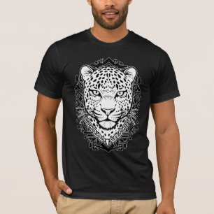 Camiseta Arte de línea de cabeza de leopardo exótico en bla