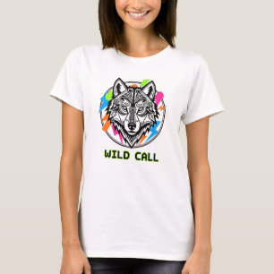 Camiseta Arte de línea de cabeza de lobo retro estilizado d