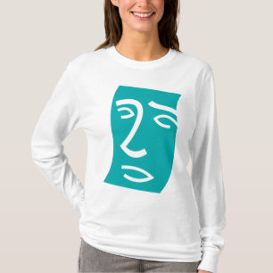 Camiseta Arte de línea de cara abstracta moderna en azul ve