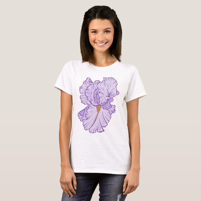 Camiseta Arte de línea de flor de iris púrpura (Anverso completo)