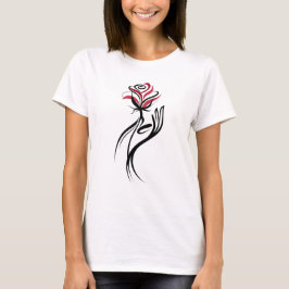 Camiseta Arte de línea de flor y mano